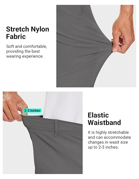 SPECIALMAGIC GOLF PANTS MEN STRETCH SLIM FIT HIKING PANTS LIGHTWEIGHT DRESS CASUAL TAPERED 2 BACK ZIPPER POCKETS,GREY 30W30L
