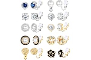 FIBO STEEL 10 Pairs Clip Earrings for Women Clip On Earrings for Non Pierced CZ Flower Simulated Freshwater Pearl Twist Knot Clip Earrings Sets Gold Silver Tone