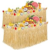 Luau Party Decorations, Grass Table Skirt for Tropical Hawaiian Party Decorations, Flower 72.8'' X 29.5'' Hawaiian Luau Party Favors & Aloha Summer Beach Themed Party Decorations Suppplies
