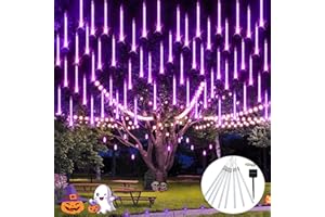 JMEXSUSS Halloween Decorations Outdoor Lights: 8 Tube 144 LEDs Solar Meteor Shower Rain Lights - Purple Solar Lights for Halloween Christmas Tree Patio Yard Holiday Party