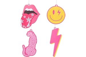 A1diee 4Pcs Pink Preppy Boho Car Air Freshener Hanging Lip Lightning Bolt Leopard Face Car Diffuser Ornaments Refresh Air Fragrant Car Interior with Essential Oils Gift Set for Car Accessories Decor