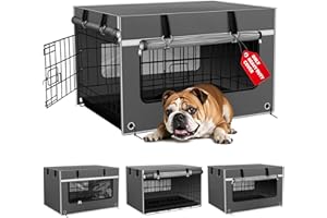 Bethshaya Multi-Functional Dog Crate Cover Perfectly Fits Standard 30Inch Dog Crates,Adjustable Ventilation and Lighting, Helps Pets Sleep Soundly,Zipper Design for Easy Installation, Gray(Cover Only)