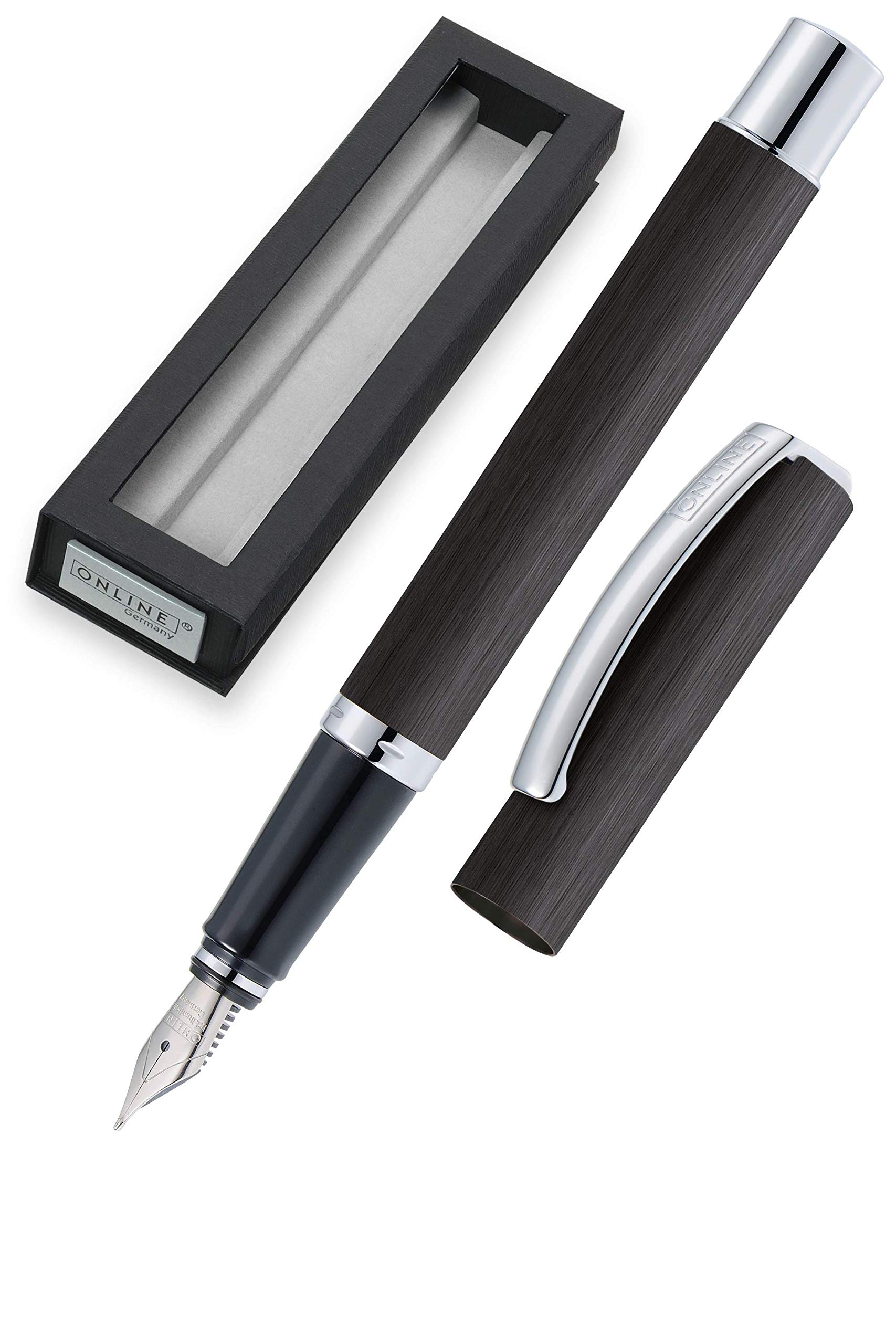 Online, 36603 AA8Vision Black Fountain Pen with Clear Design Matt Brushed Aluminium Iridium Nib F (Fine) Colour: Black
