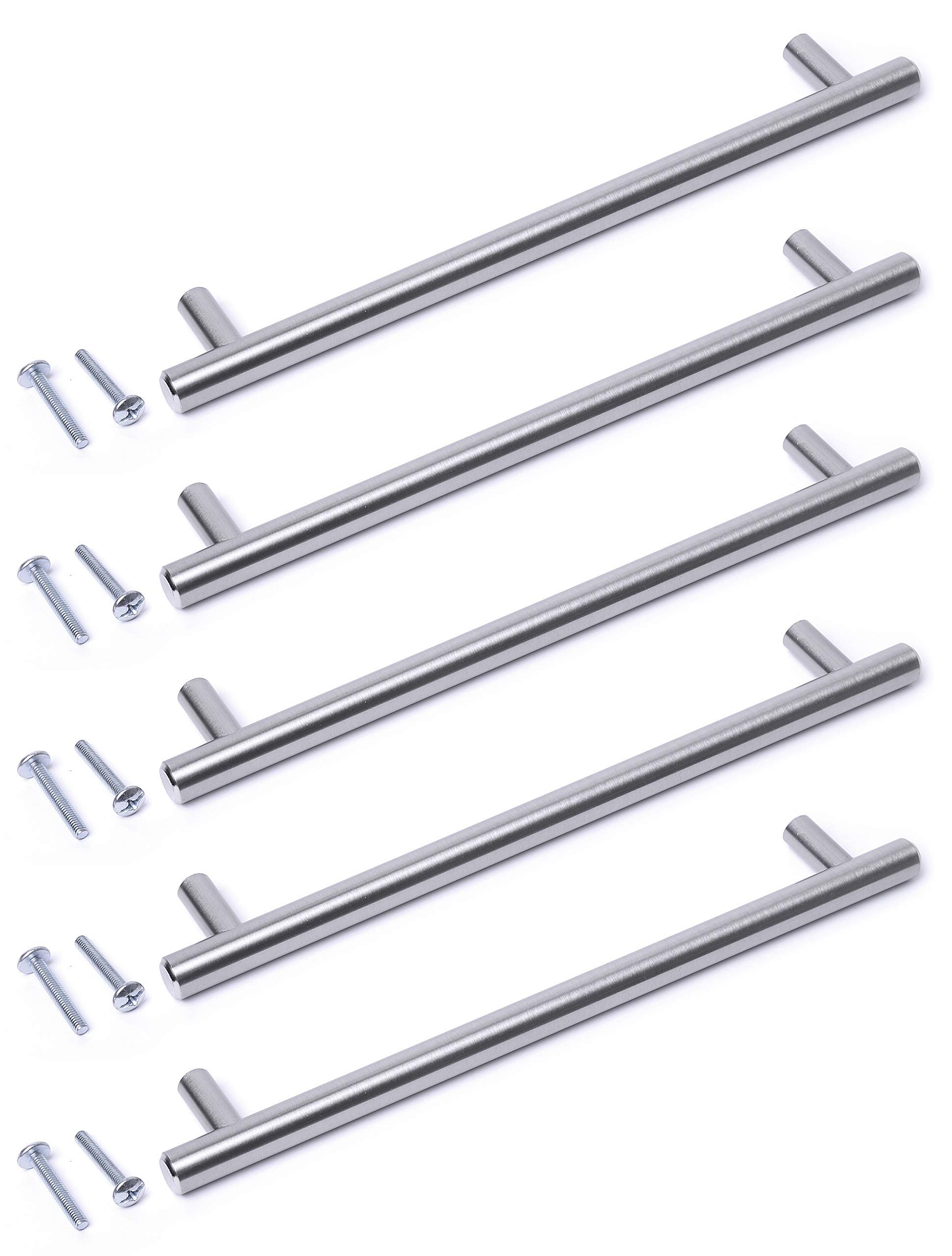 BSM Marketing Door Handles Kitchen Bathroom Cupboard Cabinet Drawer Knobs Stainless Steel Solid T Bar Handles (5, 192mm)