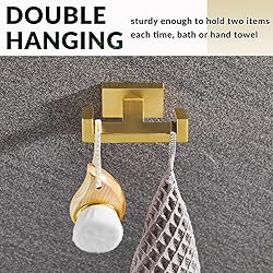 APLusee Double Robe Towel Hook Brushed Gold, 304