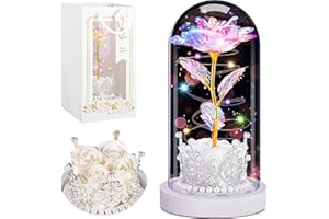 GETFUQI Forever Rose Gift for Women - Ideas Birthday Gift for Her,Light Up Galaxy Roses in Glass Dome, Eternal Rose Women, Beauty and The Beast Rose with LED,Artificial Flower Gift for Mom,Wife