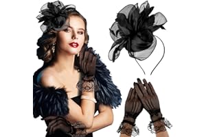 Sibba Tea Party Hat with Lace Gloves 1920s Vintage Fascinator Hats Cocktail Flower Headpiece for Women Girl Black Wedding