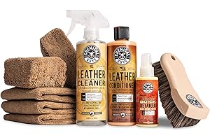 Chemical Guys Leather Cleaner and Conditioner Detailing Kit - Works on Natural, Synthetic, Faux Leather, Pleather, and More for Car Interiors, Apparel, Furniture, Boots, and Accessories - 9 Items