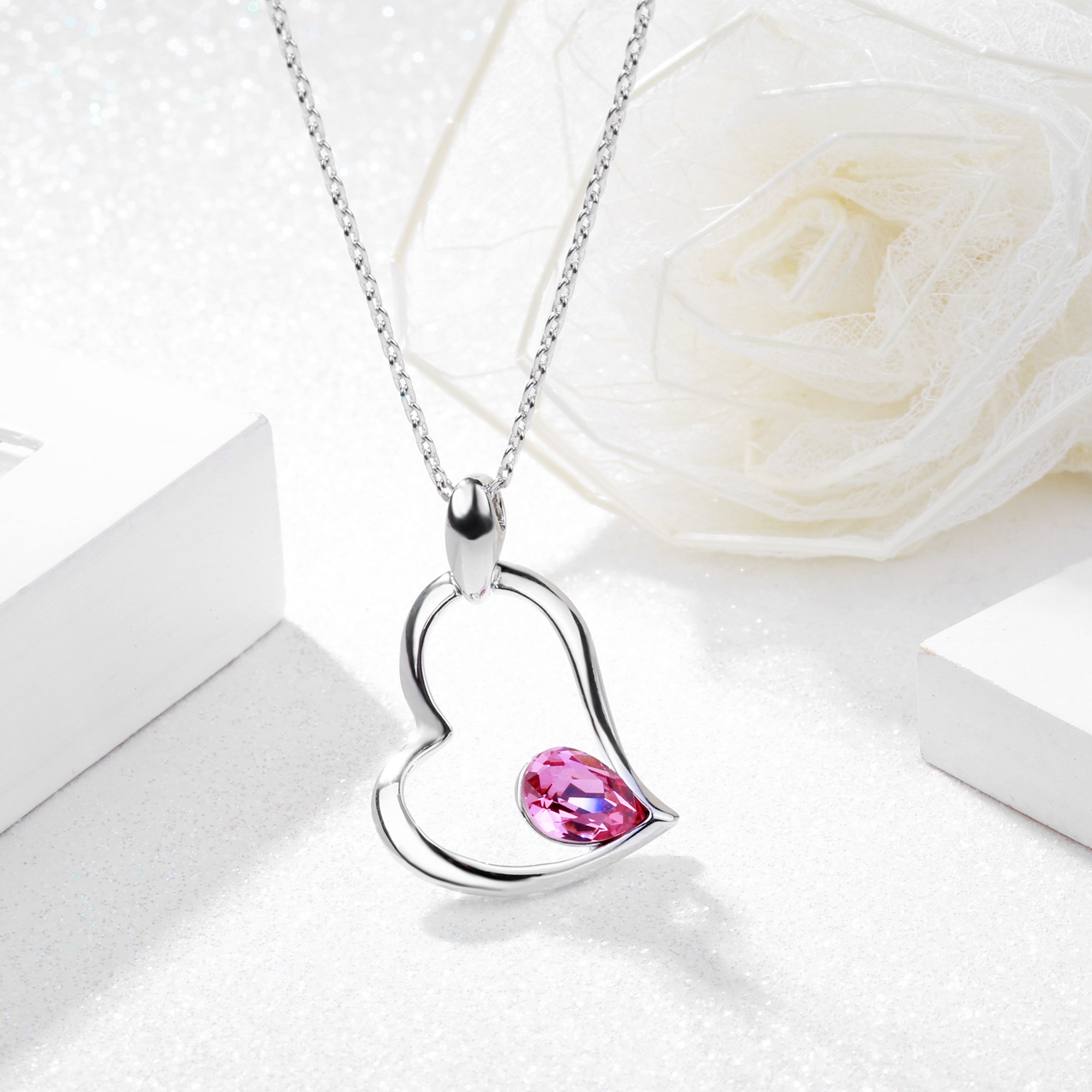 GEORGE · SMITH Romantic Memory Series Stuck in My Heart Love Pendant Necklace with Swarovski Rose Crystal Birthday Wedding Jewellery for Women
