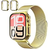 Magnetic Band and Case for Apple Watch Band 40mm 41mm 42mm 44mm 45mm 46mm 49mm Women/Men, Stainless Steel Milanese Loop Strap, Full Protective Cover for iWatch SE Series 11/10/9/8/7/6/5/4/Ultra