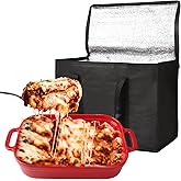 Casserole Carrier for Hot or Cold Food, Insulated Bag Lasagna Lugger Tote for Potluck Parties/Picnic/Cookouts, Fits 9"x13" Baking Dish Black Keep Food warmPans lid and Carrying case Container Heat