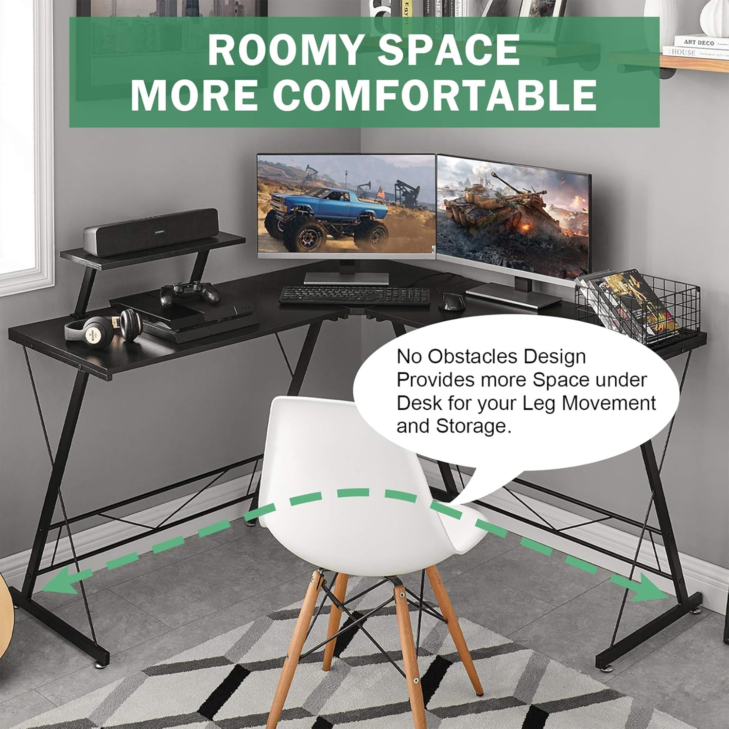 Mr IRONSTONE L-Shaped Desk 50.8" Computer Corner Desk, Home Gaming Desk, Office Writing Workstation with Large Monitor Stand, Space-Saving, Easy to Assemble, Black: Furniture & Decor