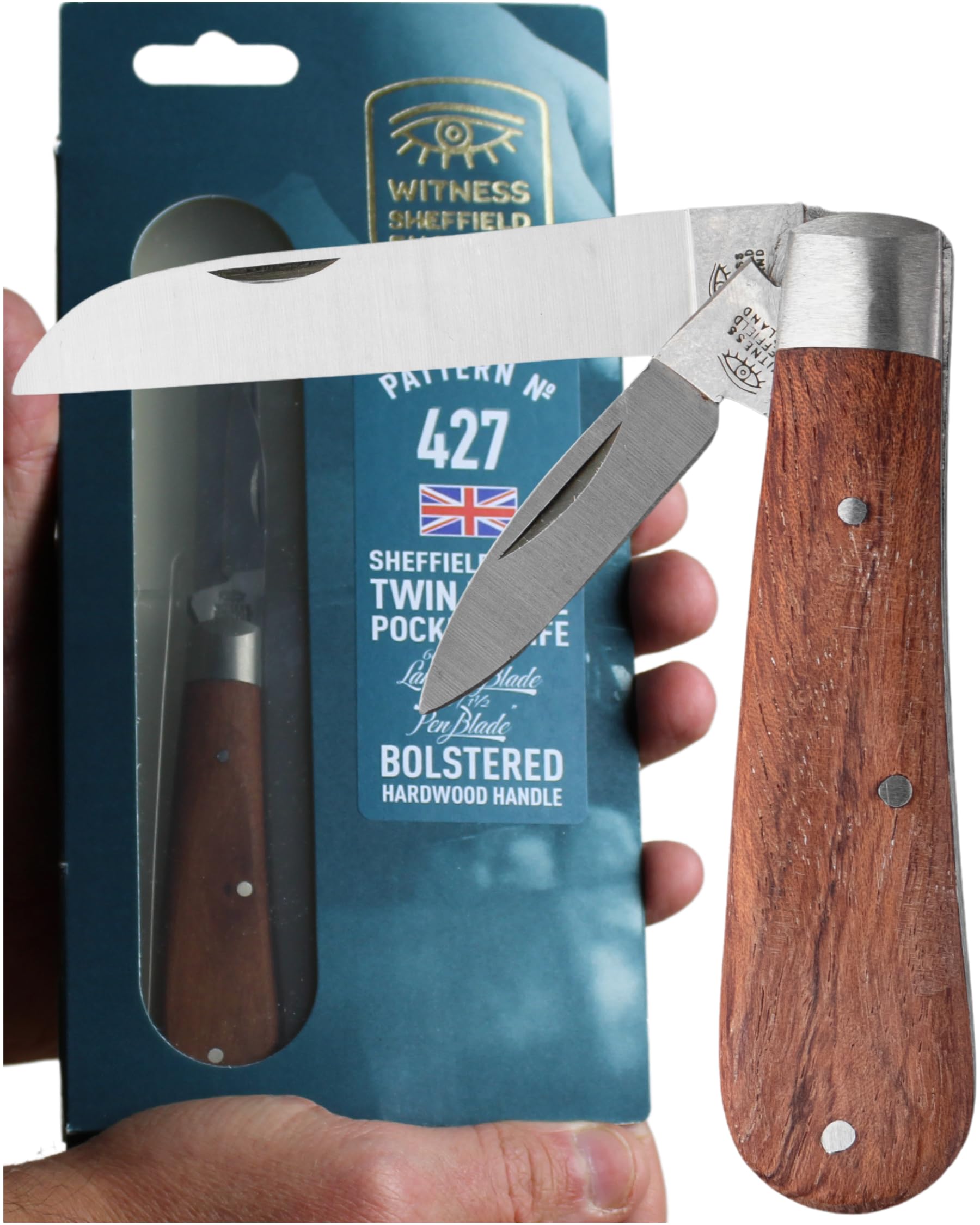 UK Legal Manual Folding Pocket Knife – Twin Blade with 6.2cm Lambfoot & 4cm Pen Blades, 420H Steel, Hand-Finished Hardwood Handle. Handmade in Sheffield. Designed for Utility & Cutting Tasks.