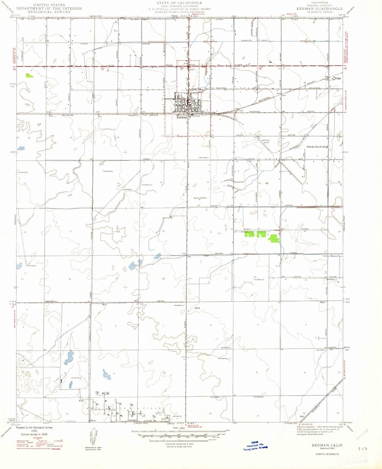 California Maps 1947 Kerman, CA USGS Historical