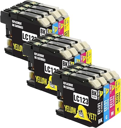 YELLOW YETI 12x LC123 Ink Cartridges for Brother DCP-J132W MFC-J6920DW