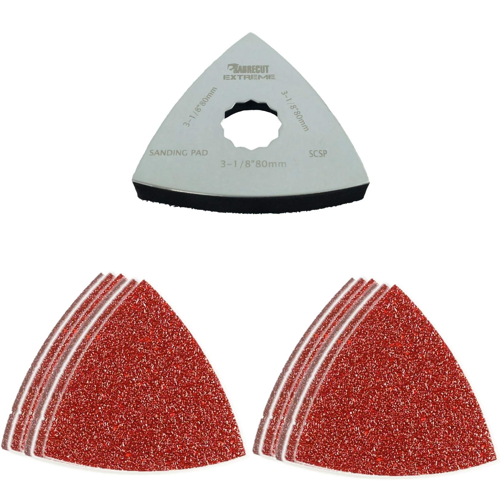 41 x SabreCut SC41SPK80 Large 80mm x 80mm Sanding Pad and Sanding Sheets Kit Compatible with Fein SuperCut and Festool Vecturo (Non-StarLock) Oscillating Multitool Multi Tool Accessories