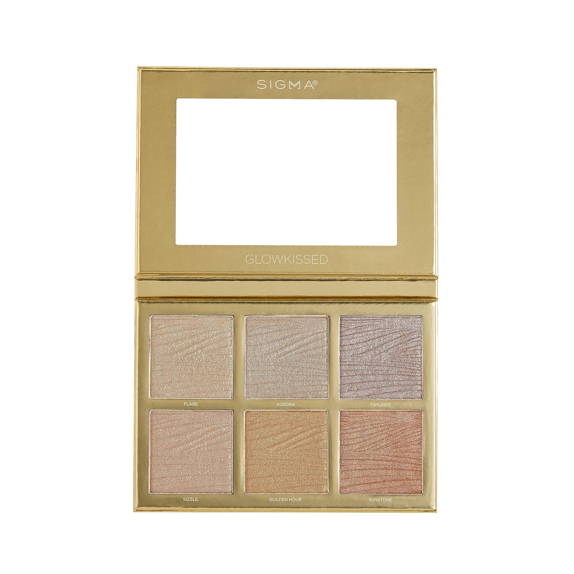 Sigma Beauty GlowKissed Highlight Palette - Highlighted Warm Tones - Golden Hour Glow Vibes - 6 Highlighter Shades, Mirror Included - Cruelty-Free, Vegan Highlighter Makeup Palette