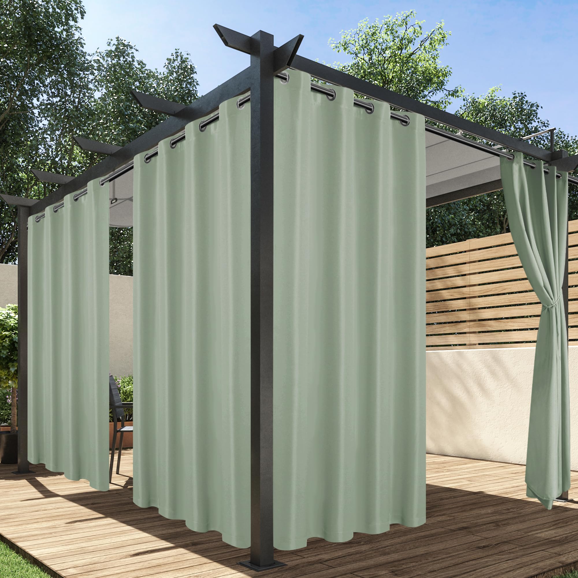HolidayIdeas Outdoor Curtains for Patio Waterproof, 4 Panels - 54 x 95 Inch - Privacy Protection & Light Filtering Curtains Grommet Outside Curtains for Porch, Gazebo, Pergola (Sage Green) Image