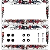 Skull License Plate Frame Knife Sword Flower Rose Art Skeleton Car Front License Plate Personalise Stainless Steel Metal Car Plates Funny License Plate Frames Decorative for Men Women 12.2