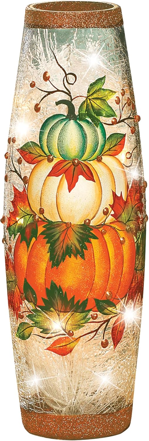 Oil Lamps & Accessories - Collections Etc Hand-Painted LED Lighted Pumpkin Topiary Glass Lamp
