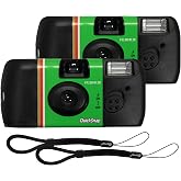 Fujifilm QuickSnap Flash 400 35mm 2 Pack Bundle with Moshify Wrist Strap | 2 Single use disposable camera preloaded with 27 exposures, thumb wheel advance built in flash with 3-10 ft range 32 mm lens