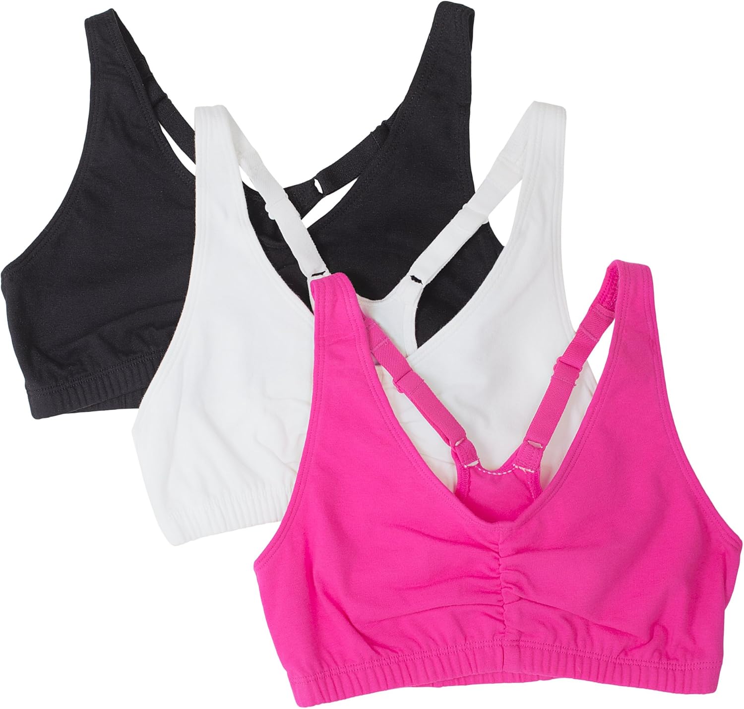 Fruit of the Loom Women's Adjustable Shirred Front Racerback Bra (Pack of 3) at  Women’s Clothing store