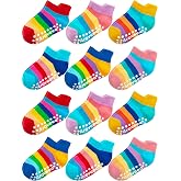 Aroveea Toddler Socks Non Slip Grip Baby Girls Kids Ankle Cute 12 Pack | Soft combed cotton; safety silicone on bottom; machine washable; cute patterns for 6M-7Y girl kids indoor outdoor play
