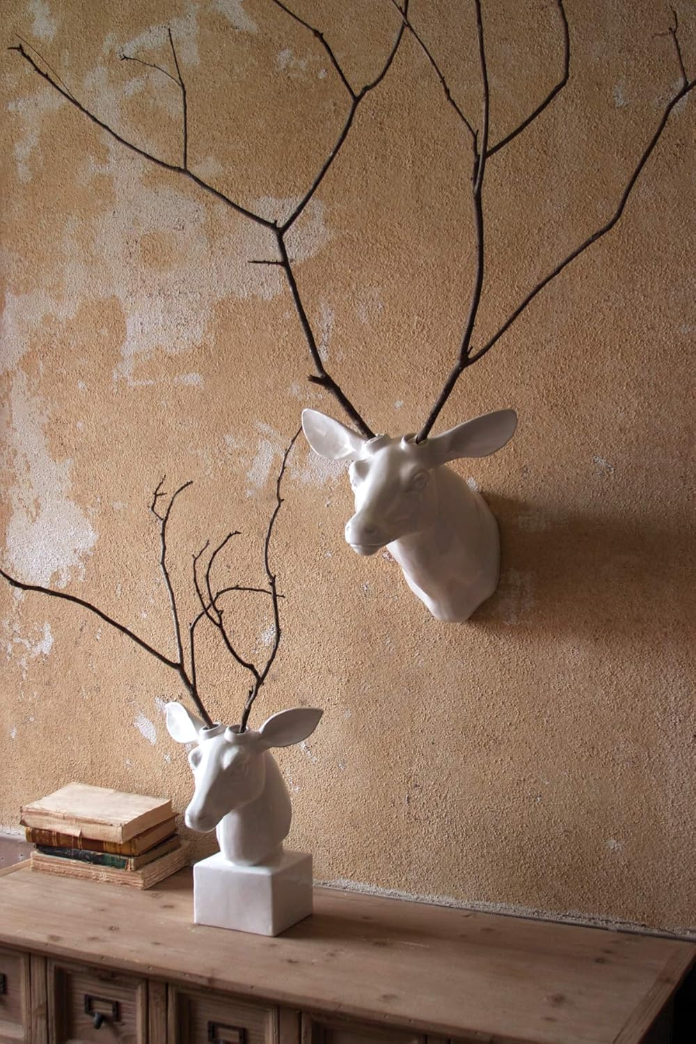 Amazon Com Kalalou Wall Mount White Ceramic Mounted Deer Head
