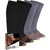 Doctor's Select Copper Plus Size Compression Socks Wide Calf - 2 Pairs | 20-30mmHg Extra Wide Calf Copper Compression Socks Men & Women for Swelling & Circulation Support | Black & Gray