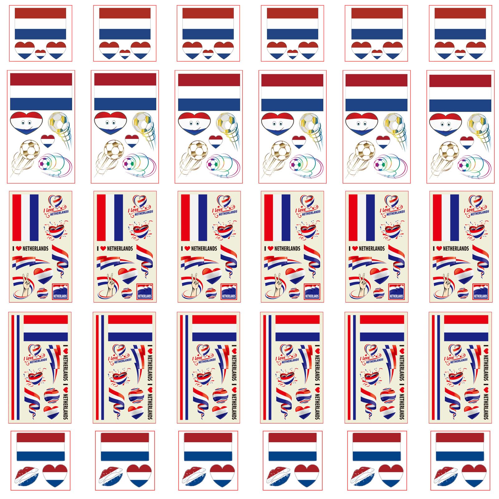 Autousa 30x Temporary Tattoos of Netherlands Flag for International Competitions 2024 European Championship Football World Cup Face Waterproof Flags Stickers (30 Sheets） — image 1