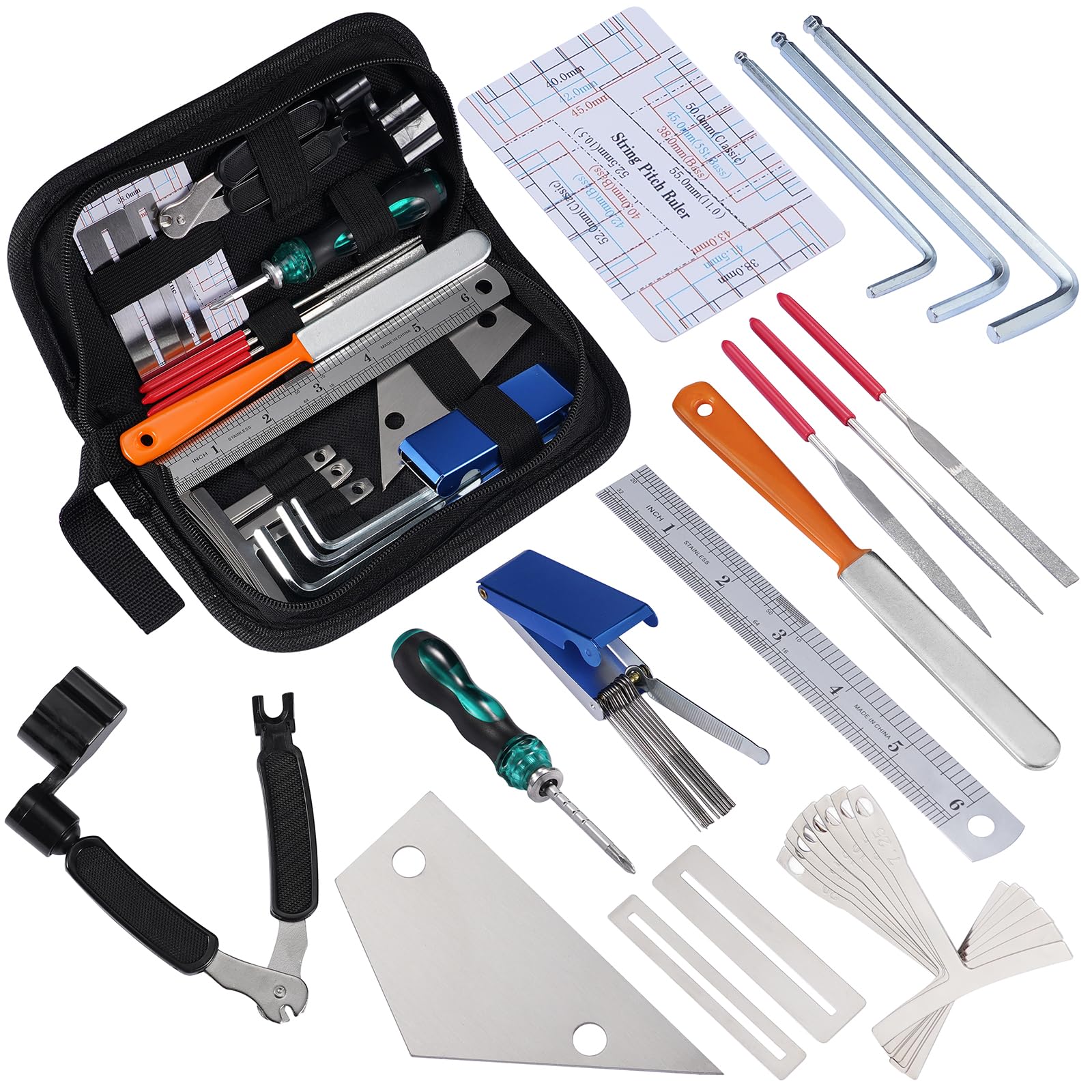 LEKATO 25PCS Acoustic Guitar Repair Tools Kit with Carry Bag, String Winder, Clipper & Fret Files, Guitar Care Cleaning Kit for Beginners