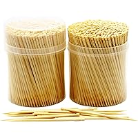 NEW NatureCore Bamboo Wooden Toothpicks - 1000 PCS, Sturdy Safe Round Clear Storage, 2 Packs of 500 Toothpicks, Party Caterin