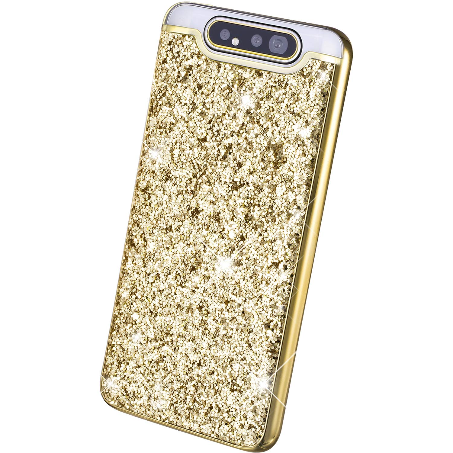 QPOLLY Glitter Silicone Cover Compatible with Samsung Galaxy A80 gold