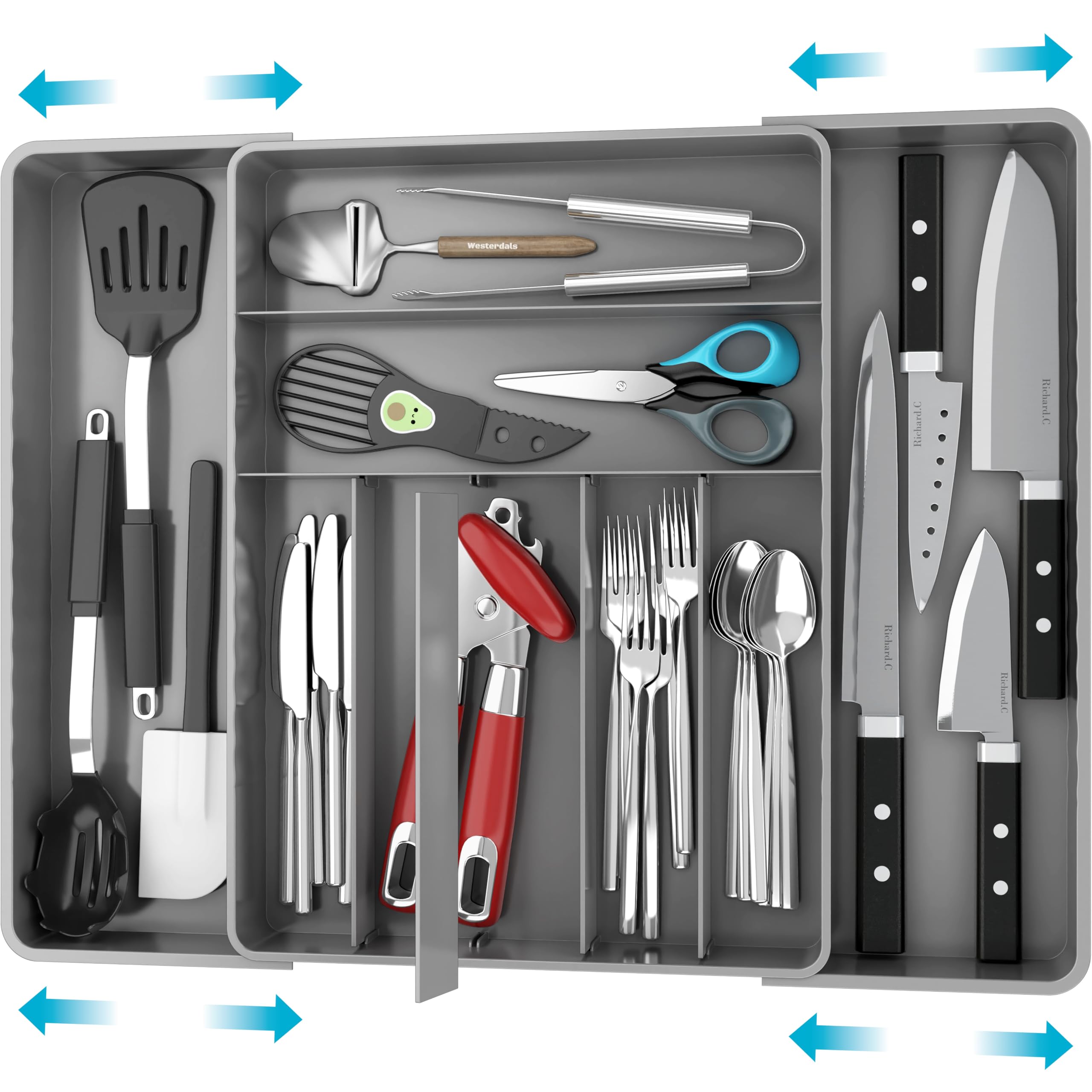 Simple Houseware Expandable Kitchen Drawer Flatware Organizer, Grey