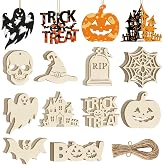 80PCS Wooden Halloween Ornaments to Paint Fall Decorations,10 Styles DIY Blank Autumn Unfinished Wood Skull Pumpkin Ghost Bat Boo Trick or Treat Halloween Cutouts Ornament for Crafts Party Hanging
