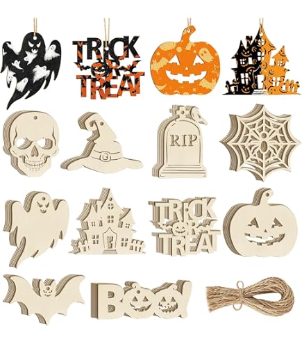 SUNNYCLUE 72-Piece Wooden Halloween Shapes - Unfinished Wood Cutouts For DIY Crafts & Party Decor (9 Styles) - View #13
