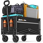 Blomoba Collapsible Wagon Cart, 220LBS Utility Wagon with Wheels, Black | 360&deg; Rotation Wheels, Flexible Handle &amp; Quick Folding for Grocery Garden Camping Beach and Outdoor Trips