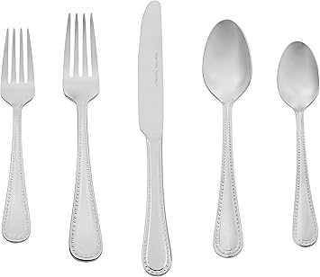 Amazon Basics 20-Piece Stainless Steel Flatware Set with Pearled Edge, Service for 4
