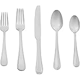 Amazon Basics 20-Piece Stainless Steel Flatware Set with Pearled Edge, Service for 4