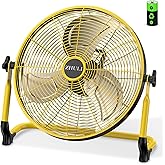 ZHULI 14" Portable Battery Operated Floor Fan, Rechargeable Cordless Camping Fan, Hi-Velocity Brushless Motor, Metal blade, USB Phone Charge, 8~60H Runtime, Quiet, Wireless, For Outdoor Home Workshop