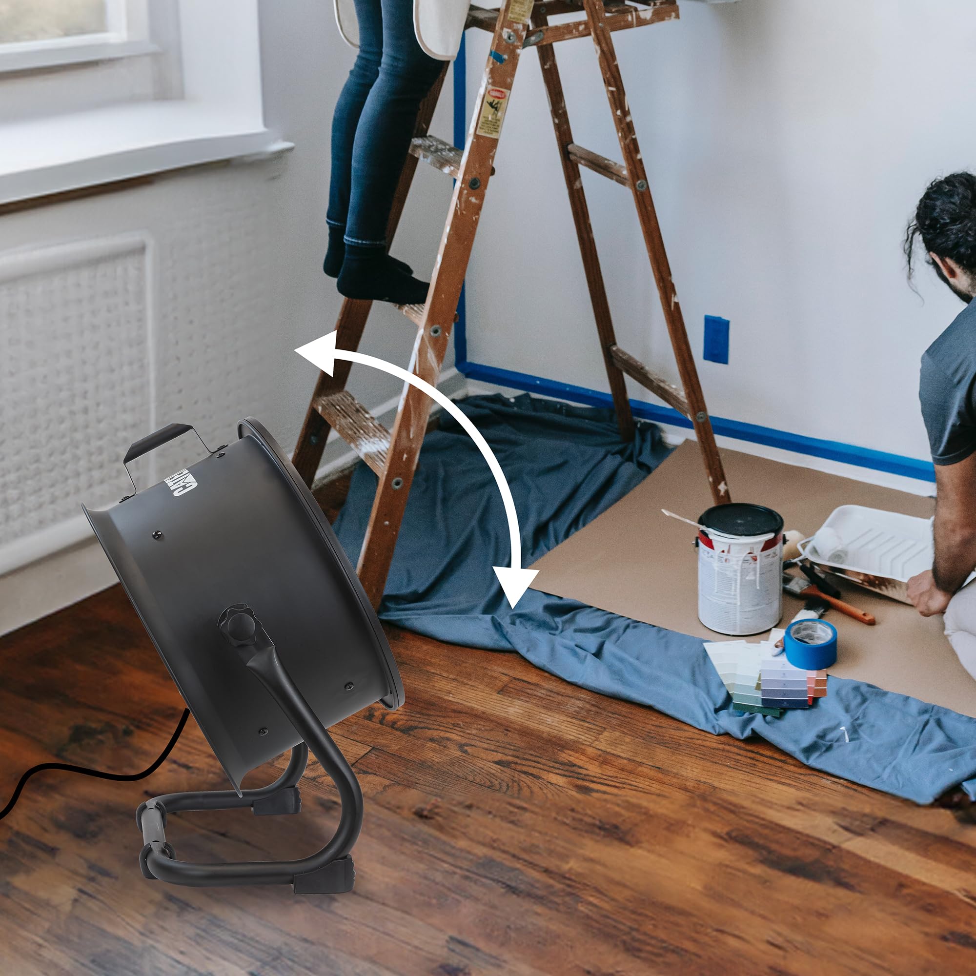 CATERPILLAR 14 inch Heavy Duty Industrial High Velocity Drum Air Circulator Utility Shop Floor Fan, 360 degree Pivoting Metal Drum Head, 2300 CFM, Dual Ball Bearing 4-speed Motor, BLACK