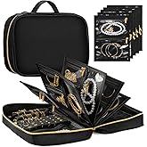 KPWEPK Travel Jewelry Organizer - Imitation Leather Travel Jewelry Case with Adjustable Pages, Jewelry Bag for Earrings,Rings,Necklaces,Bracelets-Perfect,Waterproof, Ideal for Trips & Gifts (Black)
