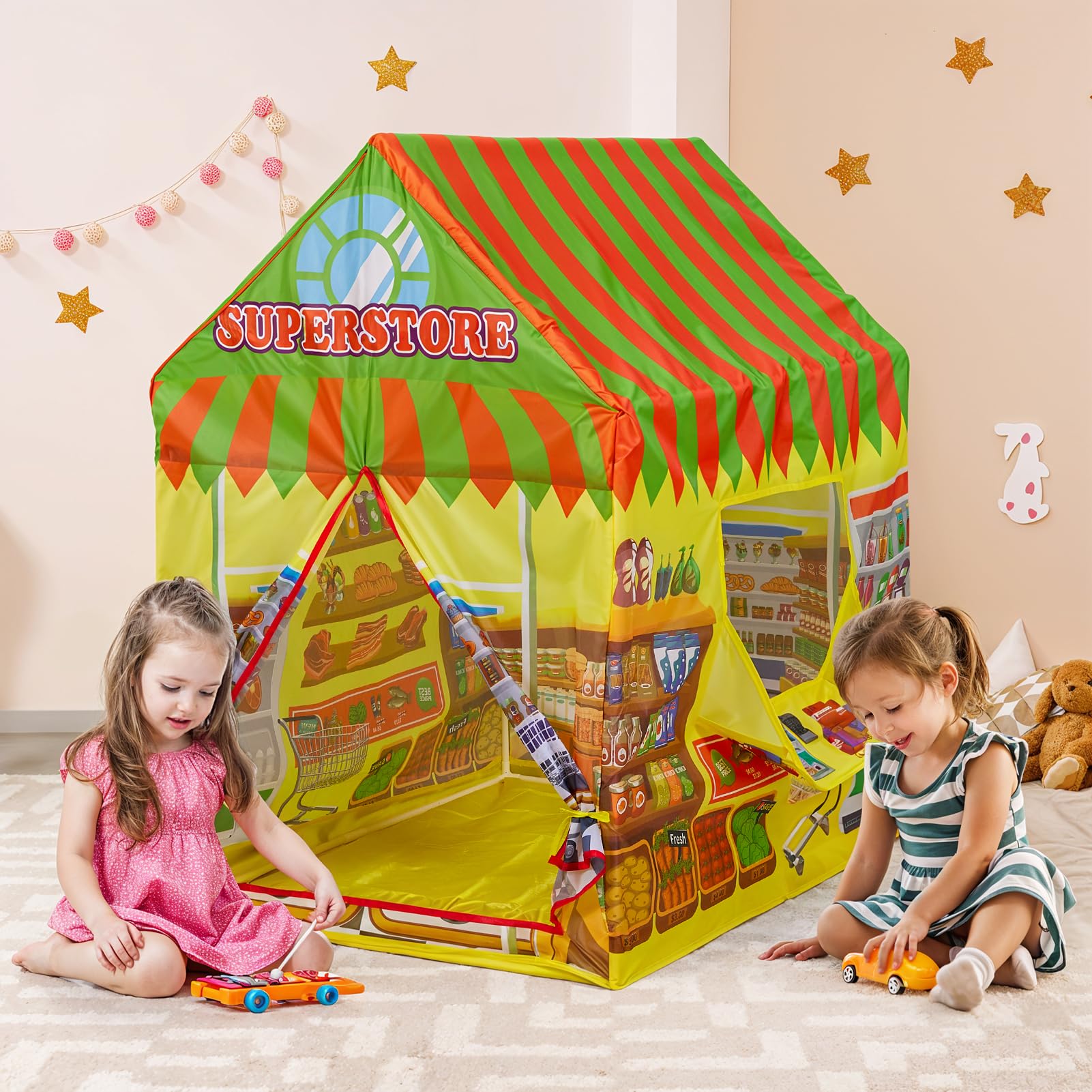 Warmiehomy Supermarket Play Tents for Kids Boys Girls Tent Indoor Foldable Portable Pop up Tents for Kids Playhouse Children's Tent with Cashier's Window for Children Toddler Outdoor Play Equipment