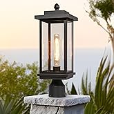 LALUZ Outdoor Post Lights, 1-Light Black Rectangular Post Lights Outdoor with Clear Glass Shade, 18.1'' Modern Farmhouse Anti
