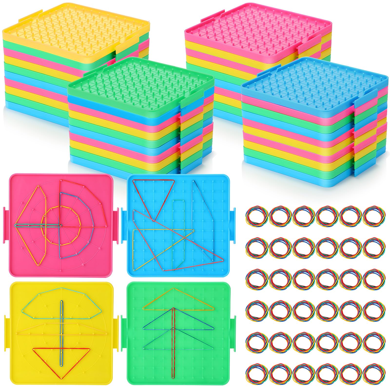 Photo 1 of Lenwen 40 Pcs Double Sided Geoboard Math Manipulatives Geoboard with Rubber Bands 6.3 Inch Plastic Educational Graphical Toy for Learning Creativity