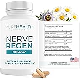PUREHEALTH RESEARCH Nerve Regen Formula - Nerve Support Supplement for Feet & Hands - with Alpha Lipoic Acid ALA, Benfotiamine, Acetyl L-Carnitine, Riboflavin, Vitamin B6, B12, D & More - 120 Capsules