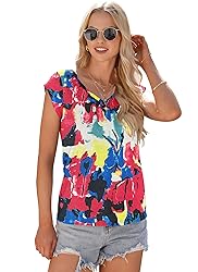 AUSELILY Womens Cap Sleeve T-Shirt Casual Loose Fit