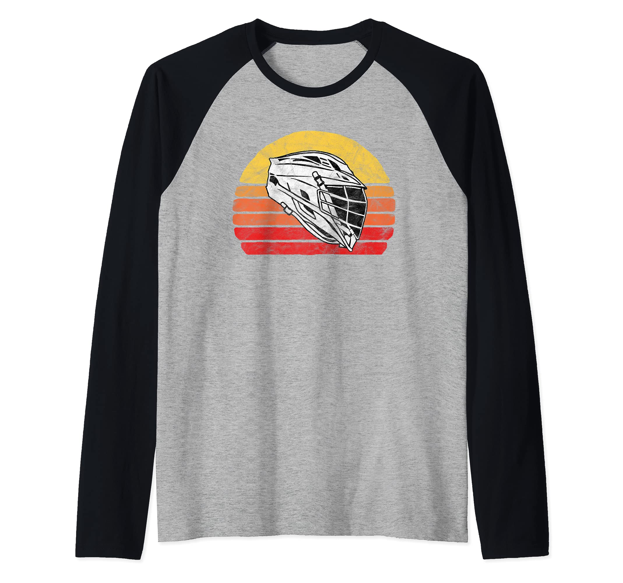 Retro Lacrosse Helmet Lax Design & Vintage 80s Sunset Raglan Baseball Tee