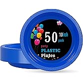 WELLIFE 10 Inch Royal Blue Plastic Plates 50 Count Disposable Plate for Party, Large Big Plates for Dinner Party Supplies Birthday Camping BBQ