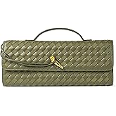 Joryin Woven Purse For Women Evening Clutch Woven Leather Handbags Crossbody Bag Suede Purse Formal Evening Bag, Olive